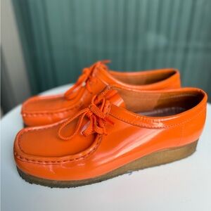 Clarks Originals RARE Vintage Women’s Wallabee Orange Leather Casual Moccasin, 9